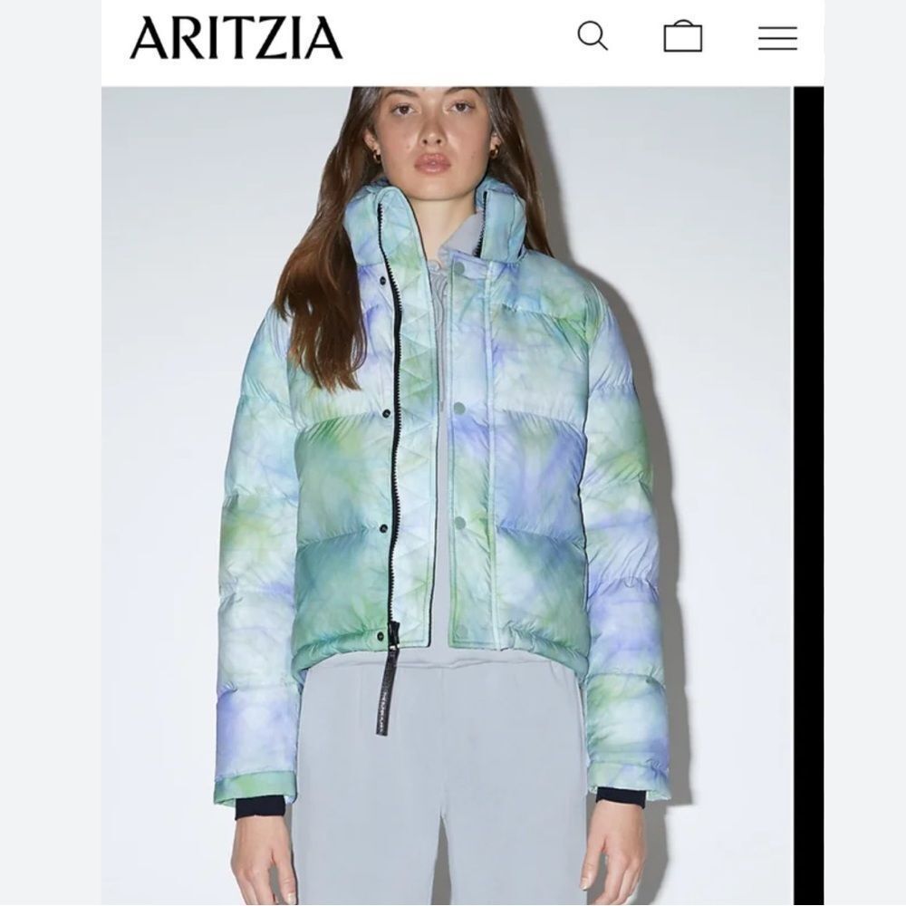 Aritzia Super Puff Shorty in Quicksilver Blue and Green